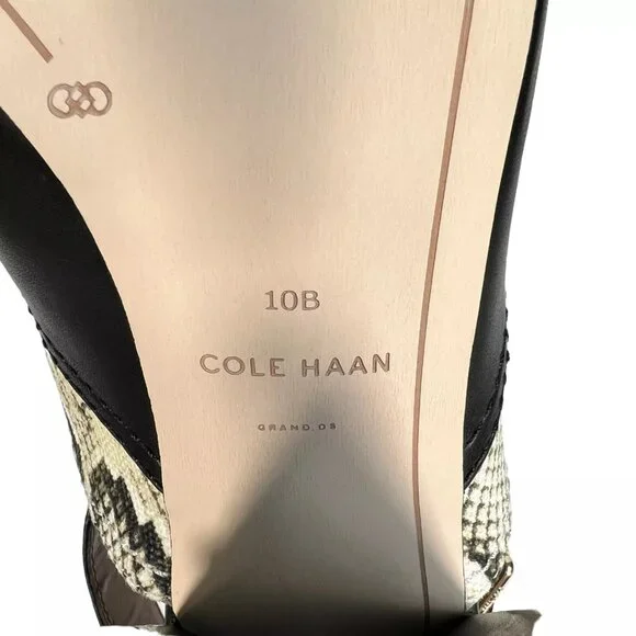Cole Haan Roccia Snake Black Tabby High Heel Peep Toe Slingback Sandal Size 10B - Picture 13 of 16